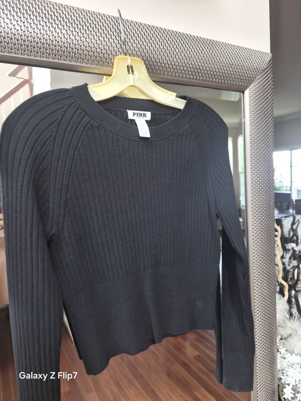 PINK Victoria's Secret Black Ribbed Crewneck Sweater